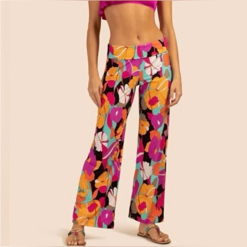 Trina Turk Gemini Multi Print Flat Front Wide Leg Swim Pant Size M
